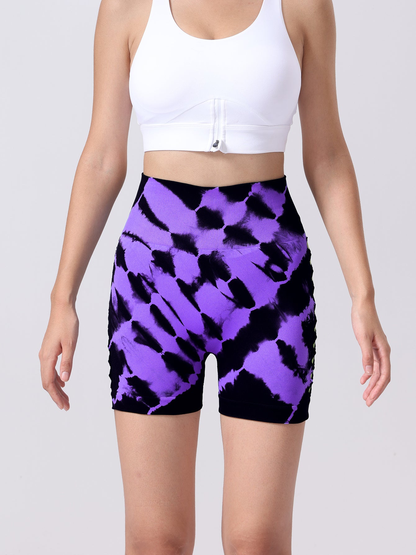 2 Pack Us Local Women's Side Cut-Out Tie-Dye Seamless Hip Lift High Waist Sports Fitness Yoga Shorts