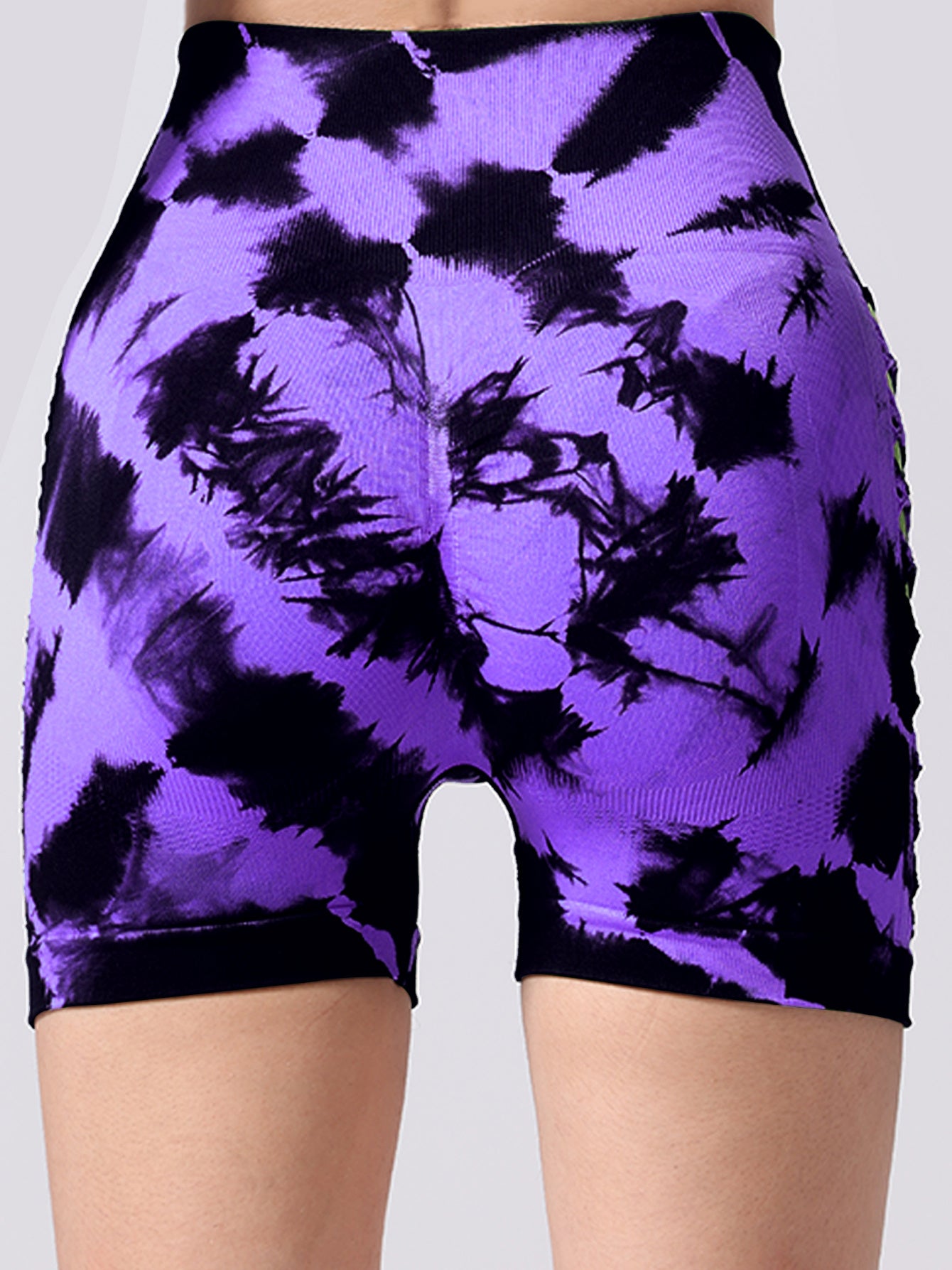 2 Pack Us Local Women's Side Cut-Out Tie-Dye Seamless Hip Lift High Waist Sports Fitness Yoga Shorts